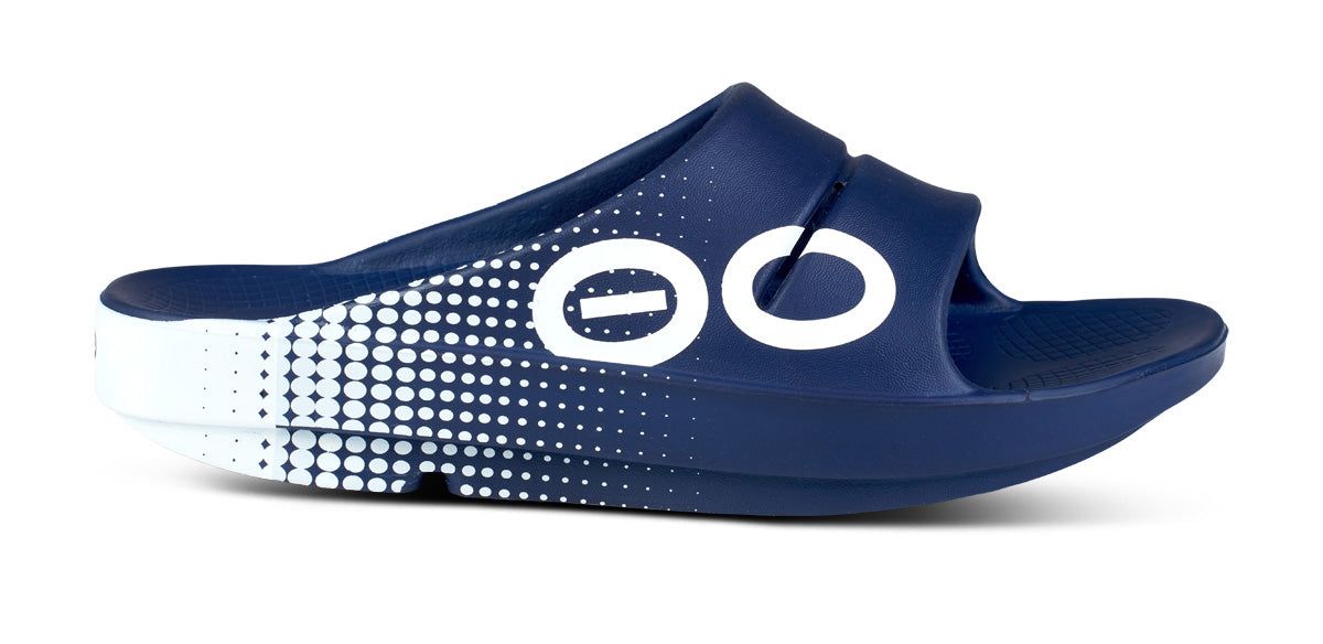 Oofos OOahh Sport Slide Sandal Navy | VXSD25901