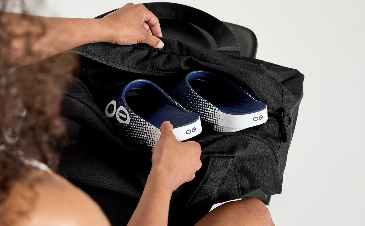 Oofos OOahh Sport Slide Sandal Navy | VXSD25901